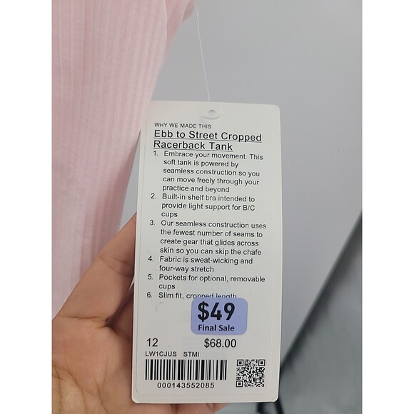 Lululemon Eb To Street Racerback Crop Top In Pink Mist  Sz 12 NWT - Picture 5 of 6